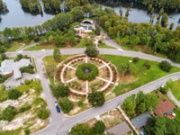 The Rotary Wheel Garden, center, and the Rotary Amphitheater, top, were both club gifts to the city in the 1960s.