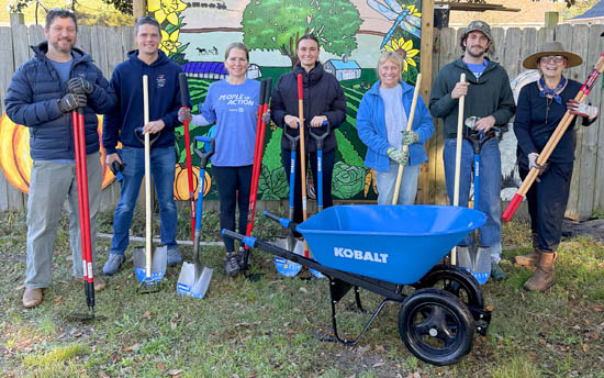 Rotary grant bought tools for Willowdale Farm community garden. Rotary volunteers offer hands-on help.